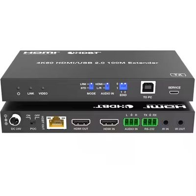 4K USB 2.0 HDBaseT Extender melalui LAN HDBaseT PoC Single Cat5e/6a/7 Kabel, Max 100m