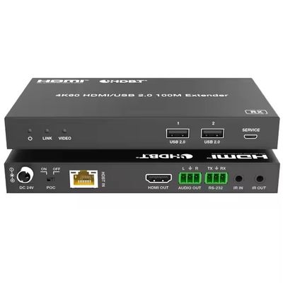4K USB 2.0 HDBaseT Extender melalui LAN HDBaseT PoC Single Cat5e/6a/7 Kabel, Max 100m