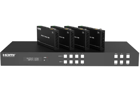 VINCAN 4x4 HDBaseT HDMI Matrix Switcher dengan 4K604:4:4, PoC dan 4 penerima untuk distribusi AV profesional
