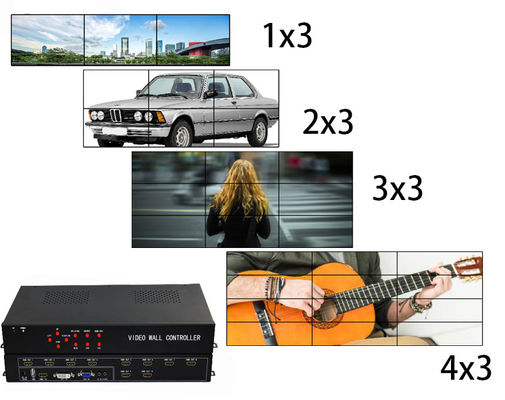 1 In 8 Out / 1 In 9 Out HDMI 3x3 LCD Video TV Wall Controller dengan 9 layar