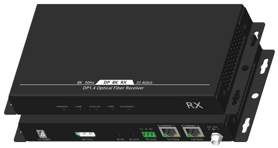 8K DP1.4 Fiber Optic Extender Melalui Serat Mode Tunggal Dengan IR Dua Arah Dan RS232, 1,5 km